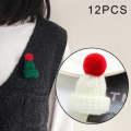 12PCS Cute Mini Knitted Hairball Hat Brooch Sweater Pins Badge(White)