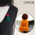 12PCS Cute Mini Knitted Hairball Hat Brooch Sweater Pins Badge(Dark yellow)