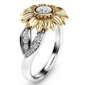 Fashion Female Cute Sunflower Crystal Rings for Women, Ring Size:10(White)