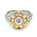 Fashion Female Cute Sunflower Crystal Rings for Women, Ring Size:10(White)