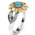 Fashion Female Cute Sunflower Crystal Rings for Women, Ring Size:5(Sea blue)