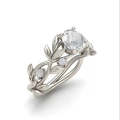 Crystal Vine Leaf Design Engagement Ring Fashion For Women Jewelry, Ring Size:6(White)