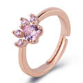 Women Crystal Cute Cat Claw Opening Adjustable Ring Jewelry(Pink diamond Rose gold)