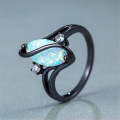S Shape Opal Stone Black Color Rings Fashion Jewelry For Women, Ring Size:8(Black)