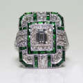 Luxury Square Women Crystal Zircon Engagement Ring, Ring Size:10(Green)
