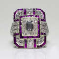Luxury Square Women Crystal Zircon Engagement Ring, Ring Size:10(Purple)