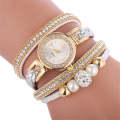 Duoya D249 Woven Twisted Pearls Round Analog Quartz Wrist Bracelet Watch for Ladies(White)