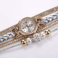 Duoya D249 Woven Twisted Pearls Round Analog Quartz Wrist Bracelet Watch for Ladies(White)