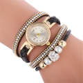 Duoya D249 Woven Twisted Pearls Round Analog Quartz Wrist Bracelet Watch for Ladies(Black)