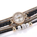 Duoya D249 Woven Twisted Pearls Round Analog Quartz Wrist Bracelet Watch for Ladies(Black)