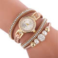 Duoya D249 Woven Twisted Pearls Round Analog Quartz Wrist Bracelet Watch for Ladies(Beige)