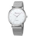 Geneva Fashion Quartz Watch Men Women Mesh Stainless Steel Watchband(Silver shell white dial  sil...