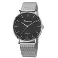 Geneva Fashion Quartz Watch Men Women Mesh Stainless Steel Watchband(Silver band black dial silve...