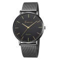 Geneva Fashion Quartz Watch Men Women Mesh Stainless Steel Watchband(Black band black dial gold n...