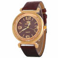FULAIDA Women Rhinestone Gold Powder PU Leather Strap Quartz Watch(Brown)
