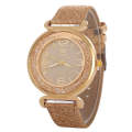 FULAIDA Women Rhinestone Gold Powder PU Leather Strap Quartz Watch(Gold)