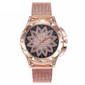 Smeeto Women Fashion Flower with Rhinestone Mesh Belt Alloy Bracelet Quartz Watch(rose gold)