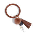 2 PCS Fringed Bracelet Keychain Circle Anti-Lost PU Leather Hairball Bracelet Keyring Pendant( Co...