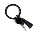 2 PCS Fringed Bracelet Keychain Circle Anti-Lost PU Leather Hairball Bracelet Keyring Pendant(Black)