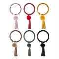 2 PCS Fringed Bracelet Keychain Circle Anti-Lost PU Leather Hairball Bracelet Keyring Pendant(Black)