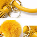 2 PCS Fringed Bracelet Keychain Circle Anti-Lost PU Leather Hairball Bracelet Keyring Pendant(Yel...