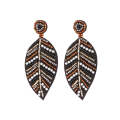 1 Pair Handmade Beaded Rice Bead Earrings Female Retro Earrings(Coffee E68693)