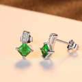 Women Cute Square Cubic Zirconia Crystal Earrings(Green)