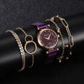 Ladies Magnet Buckle Watch Casual Flower Dial Watch Alloy Mesh Quartz Watch(Purple+No.1 Bracelet)