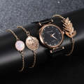 Ladies Magnet Buckle Watch Casual Flower Dial Watch Alloy Mesh Quartz Watch(Black+No.2 Bracelet)