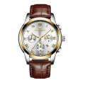 FNGEEN 4006 Men Trendy Waterproof Quartz Watch(Brown Leather Gold White Surface)