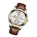 FNGEEN 4006 Men Trendy Waterproof Quartz Watch(Brown Leather Gold White Surface)