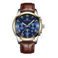 FNGEEN 4006 Men Trendy Waterproof Quartz Watch(Brown Leather Gold Blue Surface)