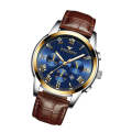 FNGEEN 4006 Men Trendy Waterproof Quartz Watch(Brown Leather Gold Blue Surface)
