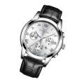 FNGEEN 4006 Men Trendy Waterproof Quartz Watch(Black Leather White Steel White Surface)