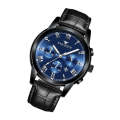 FNGEEN 4006 Men Trendy Waterproof Quartz Watch(Black Leather Black Steel Blue Surface)