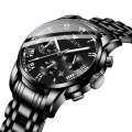 FNGEEN 4006 Men Trendy Waterproof Quartz Watch(Black Leather Black Steel White Surface)