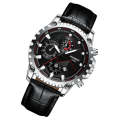 FNGEEN 5757 Men Waterproof Sports Fashion Stainless Steel Watch(Black Leather White Steel Black S...