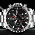 FNGEEN 5757 Men Waterproof Sports Fashion Stainless Steel Watch(Black Leather White Steel Black S...