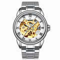 FNGEEN 8866 Men Waterproof Watch Fashion Double-Sided Hollow Automatic Mechanical Watch(White Ste...