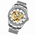 FNGEEN 8866 Men Waterproof Watch Fashion Double-Sided Hollow Automatic Mechanical Watch(White Ste...