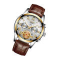 FNGEEN 4001 Men Watch Multi-Function Quartz Watch, Colour: Brown leather Gold White Surface