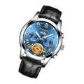 FNGEEN 4001 Men Watch Multi-Function Quartz Watch, Colour: Black Leather White Steel Blue Surface