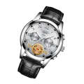 FNGEEN 4001 Men Watch Multi-Function Quartz Watch, Colour: Black Leather White Steel White Surface