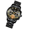 FNGEEN 4001 Men Watch Multi-Function Quartz Watch, Colour: Black Steel Black Surface Gold Nails