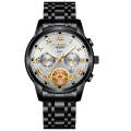 FNGEEN 4001 Men Watch Multi-Function Quartz Watch, Colour: Black Steel White Surface Gold Nails