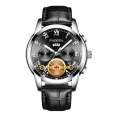 Buy FNGEEN 4001 Men Watch Multi-Function Quartz Watch, Colour: Black leather White Steel Black Surface