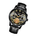 FNGEEN 4001 Men Watch Multi-Function Quartz Watch, Colour: Black Leather Black Steel Black Surface