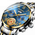 FNGEEN 4001 Men Multi-Function Quartz Watch, Colour: Black Leather Black Steel Blue Surface