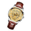 FNGEEN 4088 Men Hollow Quartz Watch Student Waterproof Luminous Watch(Brown Leather Gold Surface)