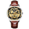 FNGEEN 4088 Men Hollow Quartz Watch Student Waterproof Luminous Watch(Brown Leather Gold Black Su...